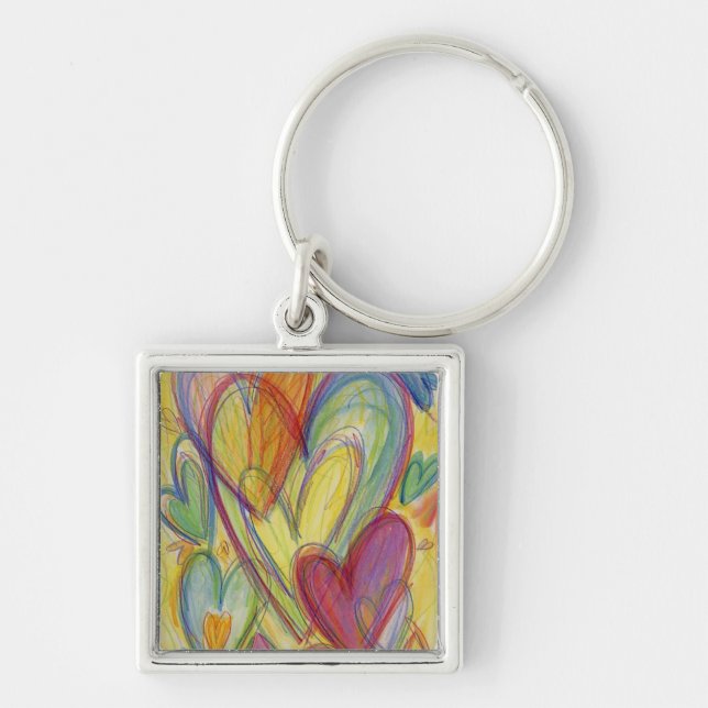 Rainbow Love Hearts Art Inspirational Keychain (Front)
