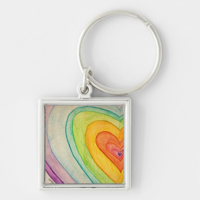 Rainbow Love Hearts Art Inspirational Keychain (Front)