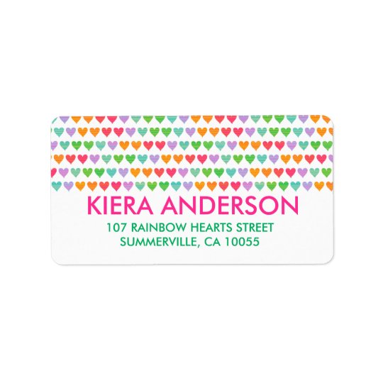 Rainbow Love Hearts Colourful Fun Pattern Chic Address Label