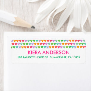Rainbow Love Hearts Colourful Fun Pattern Chic Cut Return Address Label