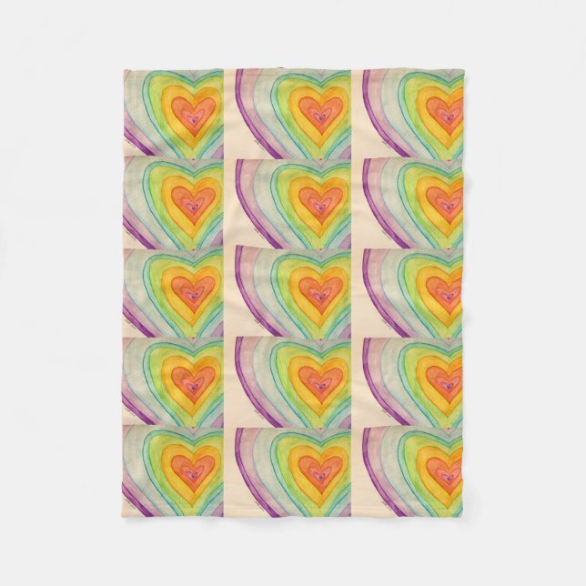 Rainbow Love Hearts Cosy Fleece Throw Blanket (Front)