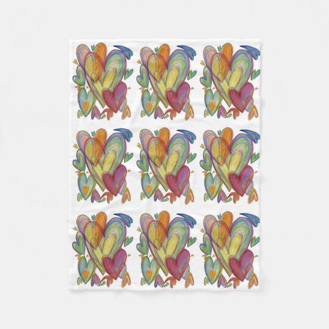 Rainbow Love Hearts Cosy Fleece Throw Blanket (Front)