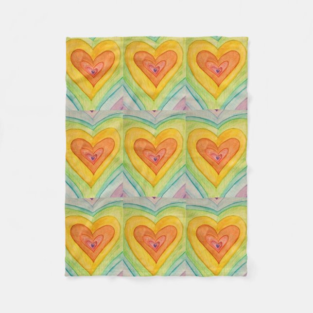 Rainbow Love Hearts Cosy Fleece Throw Blanket (Front)