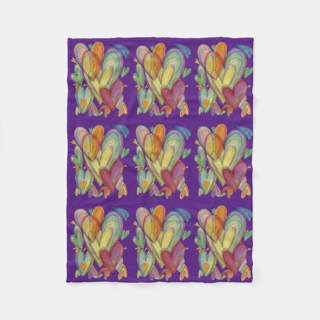 Rainbow Love Hearts Cosy Fleece Throw Blanket (Front)
