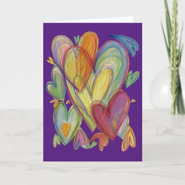 Rainbow Love Hearts Custom Art Greeting Card (Front)