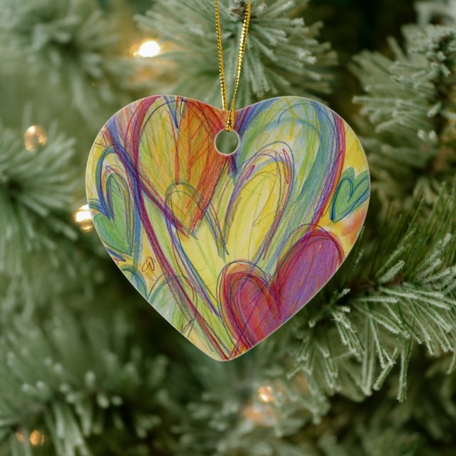 Rainbow Love Hearts Holiday Pendant Gift Ornament (Tree)