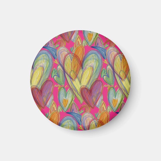 Rainbow Love Hearts Inspirational Fridge Magnet (Front)