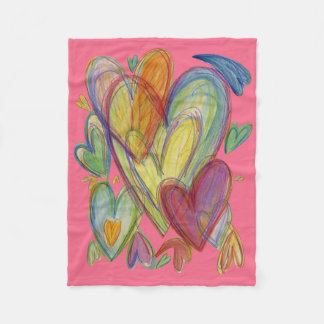 Rainbow Love Hearts Soft Fleece Throw Blanket
