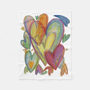 Rainbow Love Hearts Soft Fleece Throw Blankets
