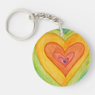 Rainbow Love Hearts Word Art Custom Keychain