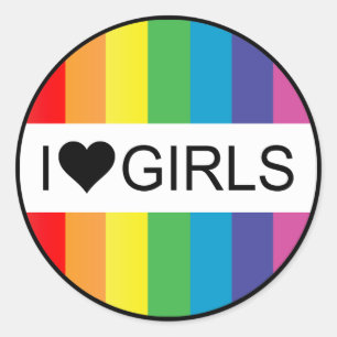 rainbow love. i heart girls. classic round sticker