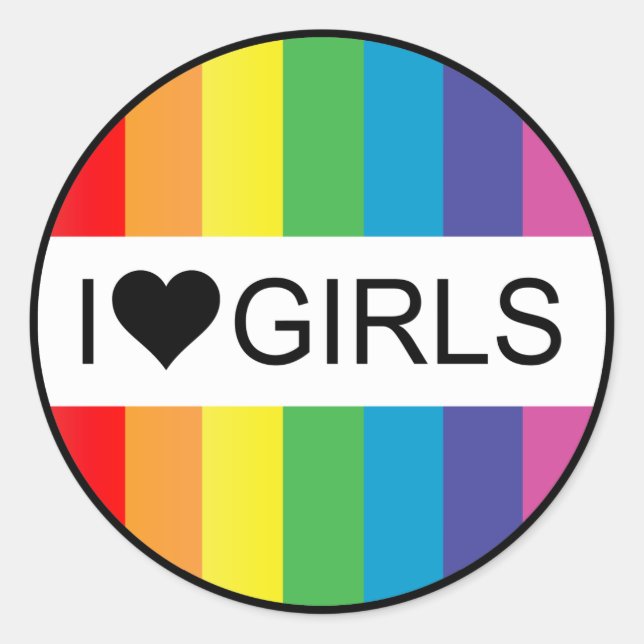 rainbow love. i heart girls. classic round sticker (Front)