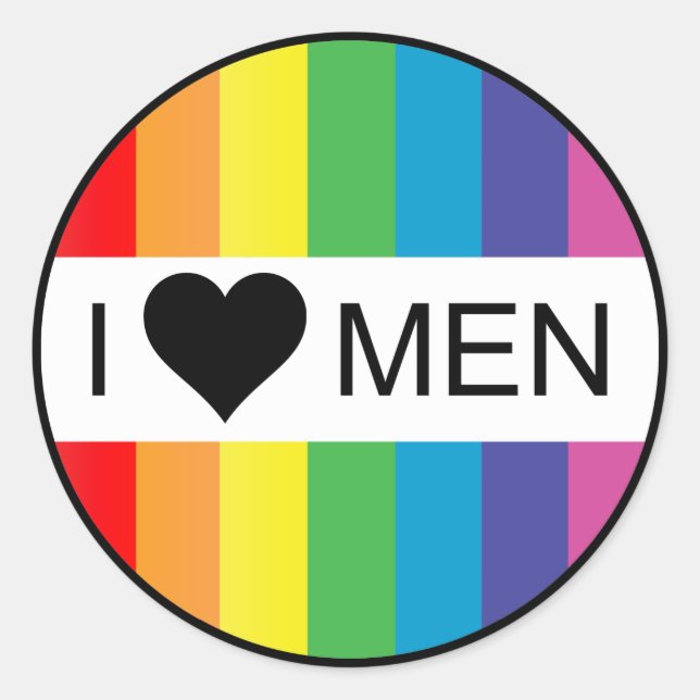 rainbow love. i heart men. classic round sticker (Front)