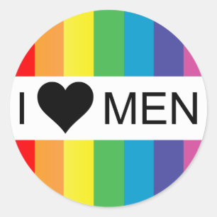 rainbow love. i heart men. classic round sticker
