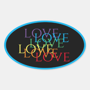 RAINBOW LOVE II Oval Stickers / Blue