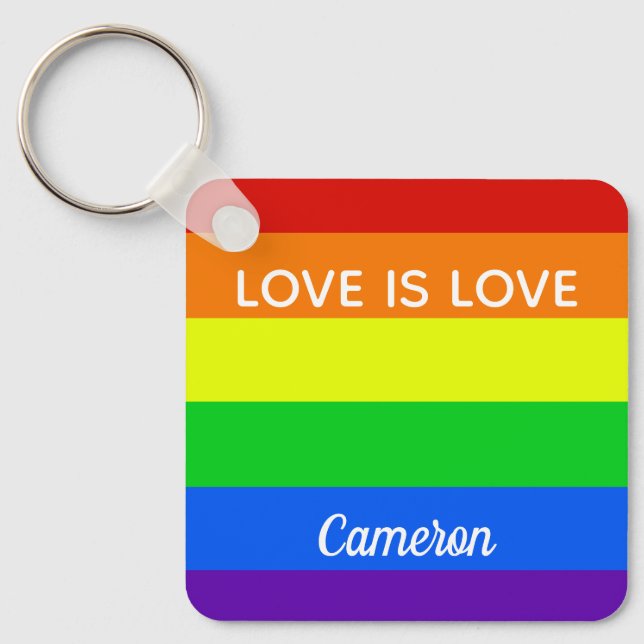 Rainbow Love is Love Gay Pride Custom LGBTQ Key Ring (Front)