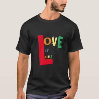 Rainbow Love is Love on Black T-Shirt