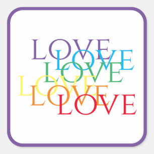 RAINBOW LOVE Large Square Stickers / Purple