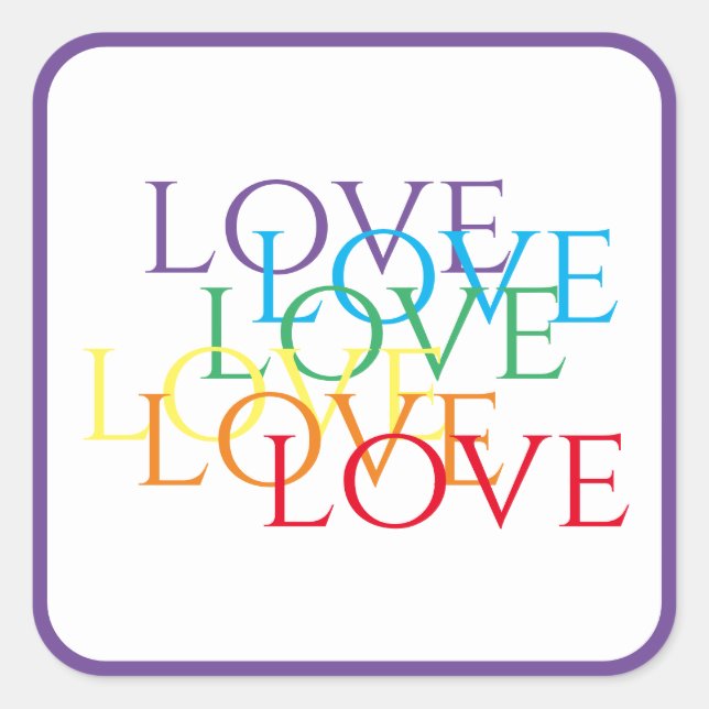 RAINBOW LOVE Large Square Stickers / Purple (Front)
