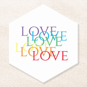 RAINBOW LOVE Pointed Hexagon Paper Coasters