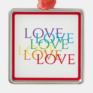 RAINBOW LOVE Premium Square Ornament - Red
