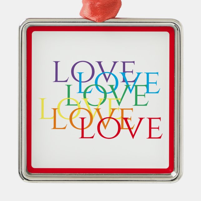 RAINBOW LOVE Premium Square Ornament - Red (Front)