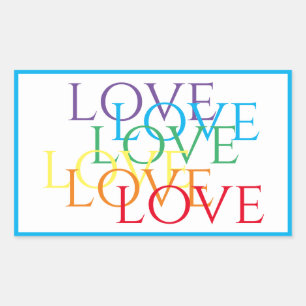RAINBOW LOVE Rectangle Stickers / Blue
