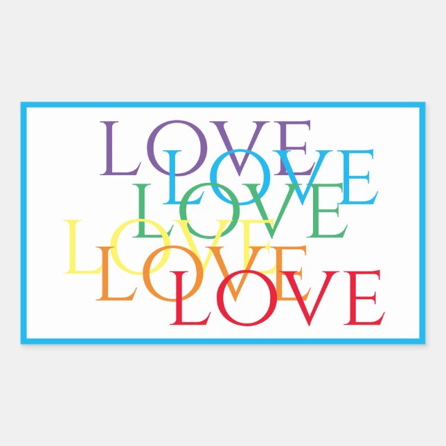 RAINBOW LOVE Rectangle Stickers / Blue (Front)