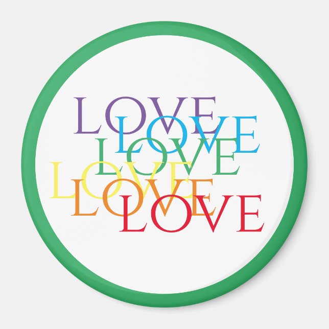 RAINBOW LOVE Round Magnet / Green (Front)