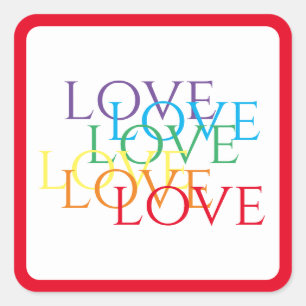 RAINBOW LOVE Small Square Stickers / Red
