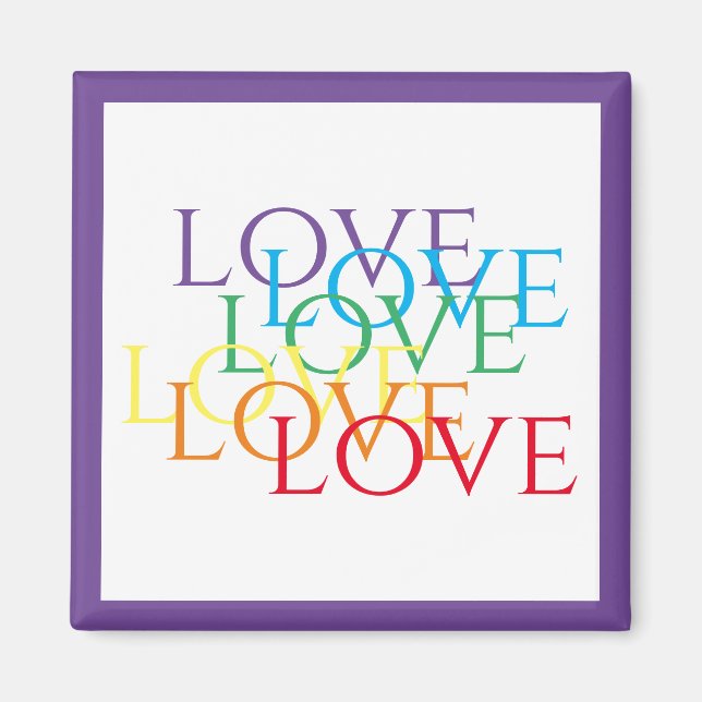 RAINBOW LOVE Square Magnet / Purple (Front)