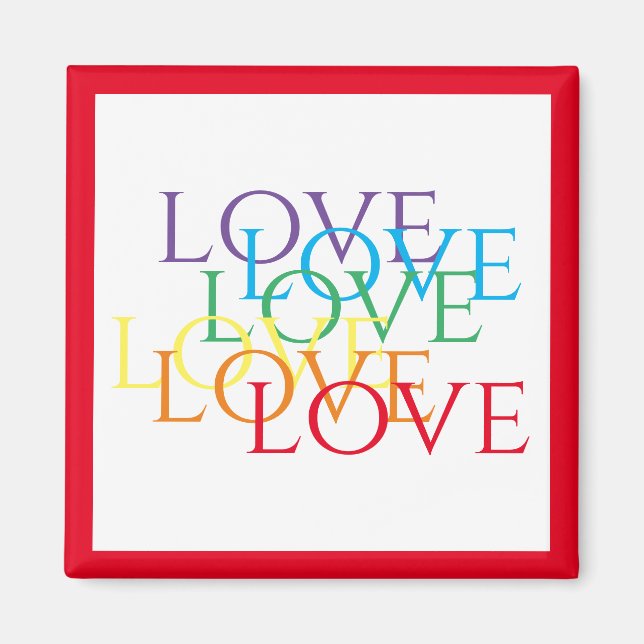 RAINBOW LOVE Square Magnet / Red (Front)