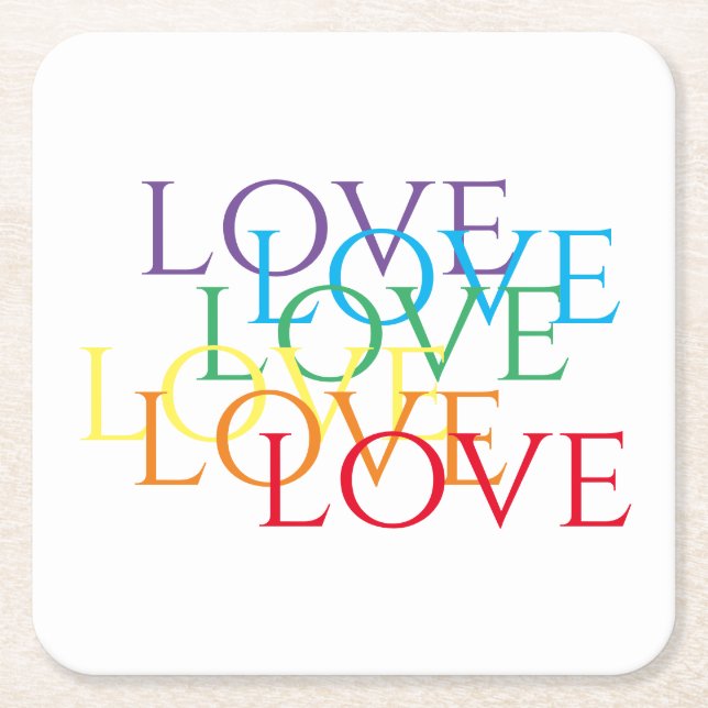 RAINBOW LOVE Square Paper Coasters  (Front)