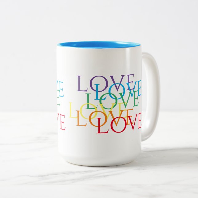 RAINBOW LOVE Tall Blue Two-Tone Mug (Front Right)
