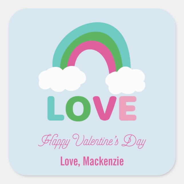 Rainbow Love Valentine’s Day Square Sticker (Front)
