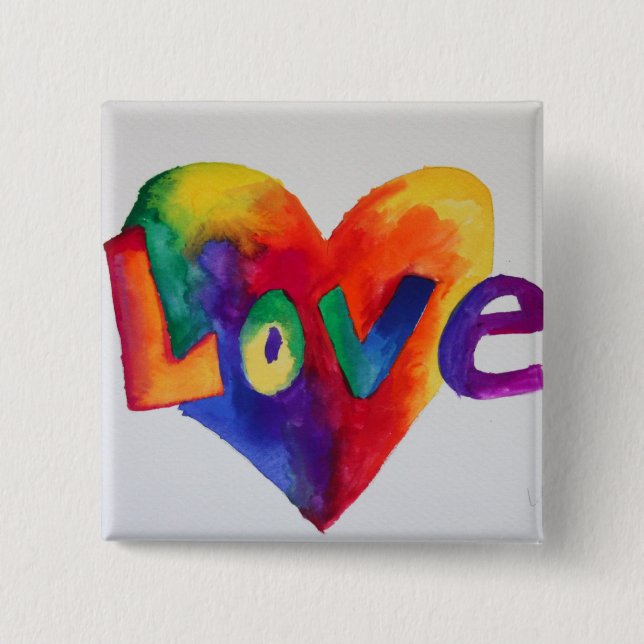 Rainbow Love Word Art Painting Button or Pin (Front)
