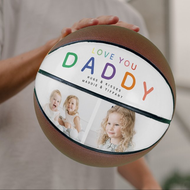 Rainbow 'LOVE YOU DADDY' Photo Collage Keepsake Basketball (Creator Uploaded)
