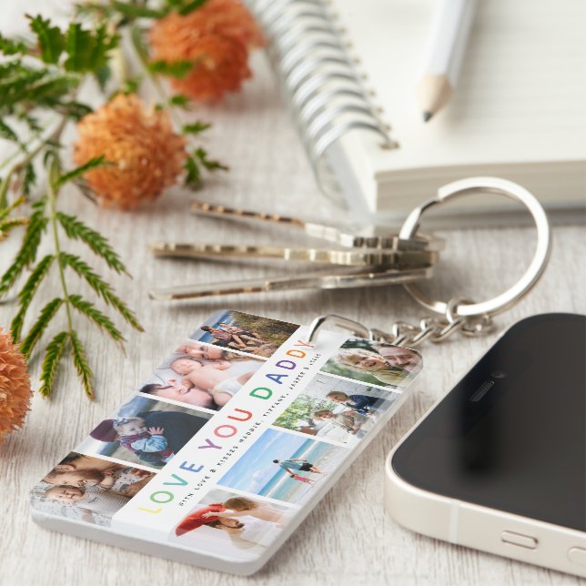 Rainbow 'LOVE YOU DADDY' Photo Collage Keepsake Key Ring (Front Right)