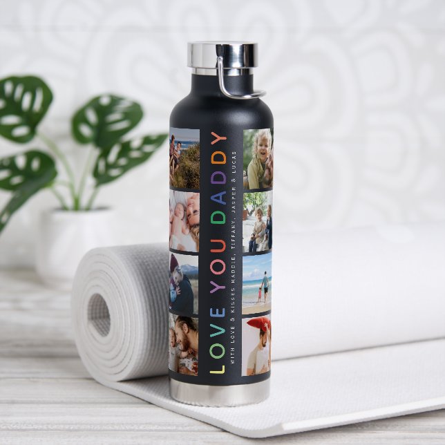 Rainbow 'LOVE YOU DADDY' Photo Collage Keepsake Water Bottle (Yoga)