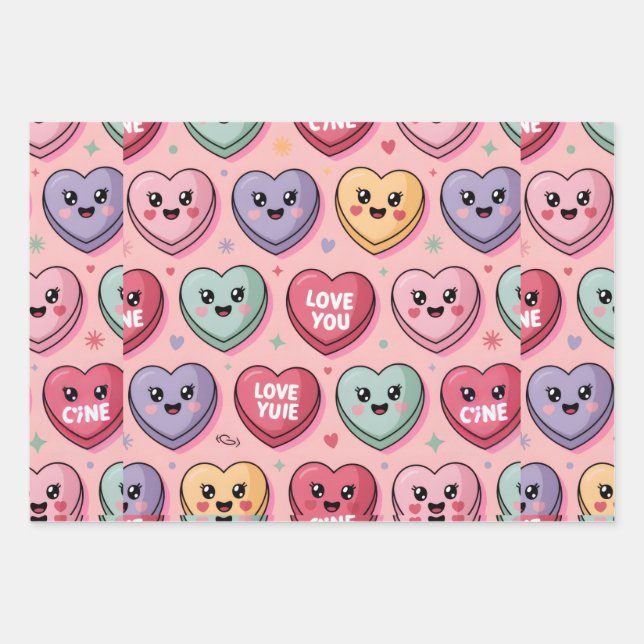 Rainbow love you Hearts  Wrapping Paper Sheets (Front)