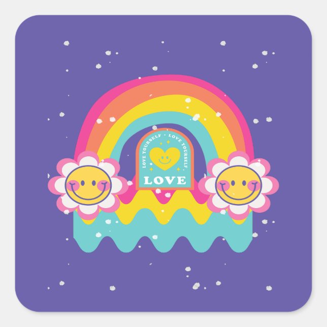 Rainbow Love yourself Square Sticker (Front)
