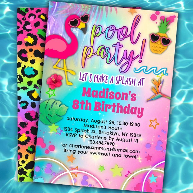 Rainbow Luau Pool Party Birthday Invitation (Creator Uploaded)