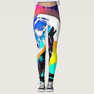 Rainbow Lunar Wolf Howl Art Leggings
