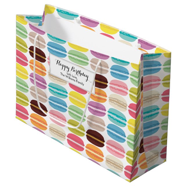 Rainbow Macarons Pattern Personalised Large Gift Bag (Front Angled)