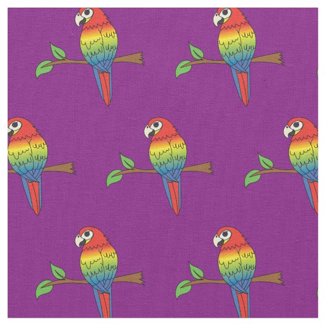 Rainbow Macaw Parrots Cute Birds Fabric (Close Up)