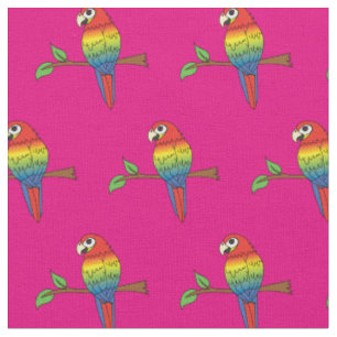Rainbow Macaw Parrots Cute Birds Fabric