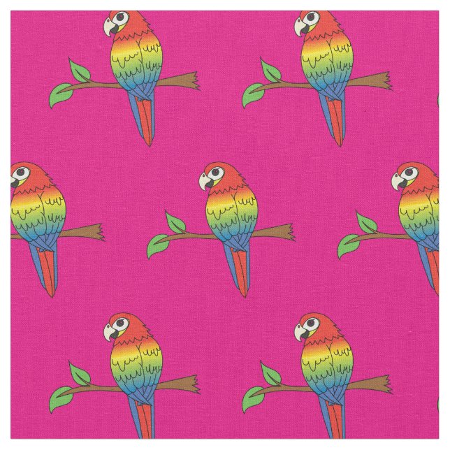 Rainbow Macaw Parrots Cute Birds Fabric (Close Up)