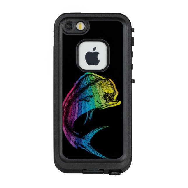 Rainbow Mahi Mahi on Black LifeProof iPhone Case (Back)