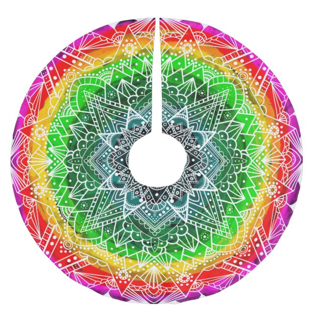Rainbow Mandala colourful Christmas Brushed Polyester Tree Skirt (Front)