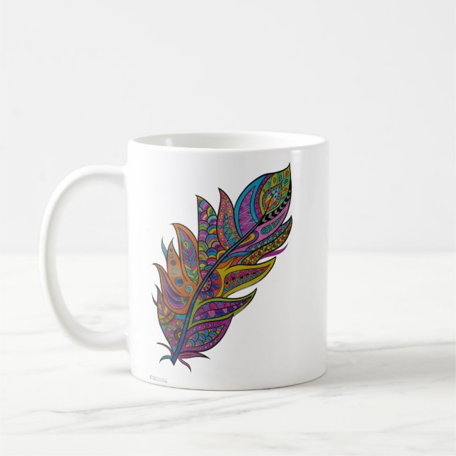 Rainbow Mandala Feather Boho Art Mug (Left)